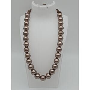 Chunky Milk Chocolate Brown Faux Pearls Ribbon 15" Necklace Coquette Romantic